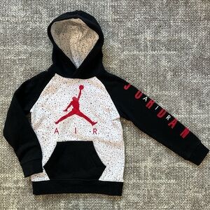 Jordan Kids' Black and White Speckled Hoodie with Red Logo